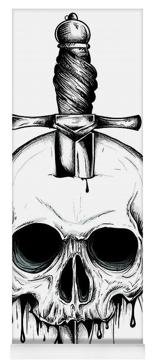 A knife through a skull. Simple skull face series. Monoline skull tattoo design vector Yoga Mat by Dean Zangirolami - Pixels